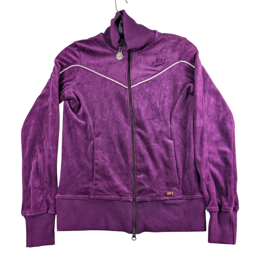Vintage Nike Sportswear Purple Velour Track Jacket Full Zip Womens XS Pockets‎
